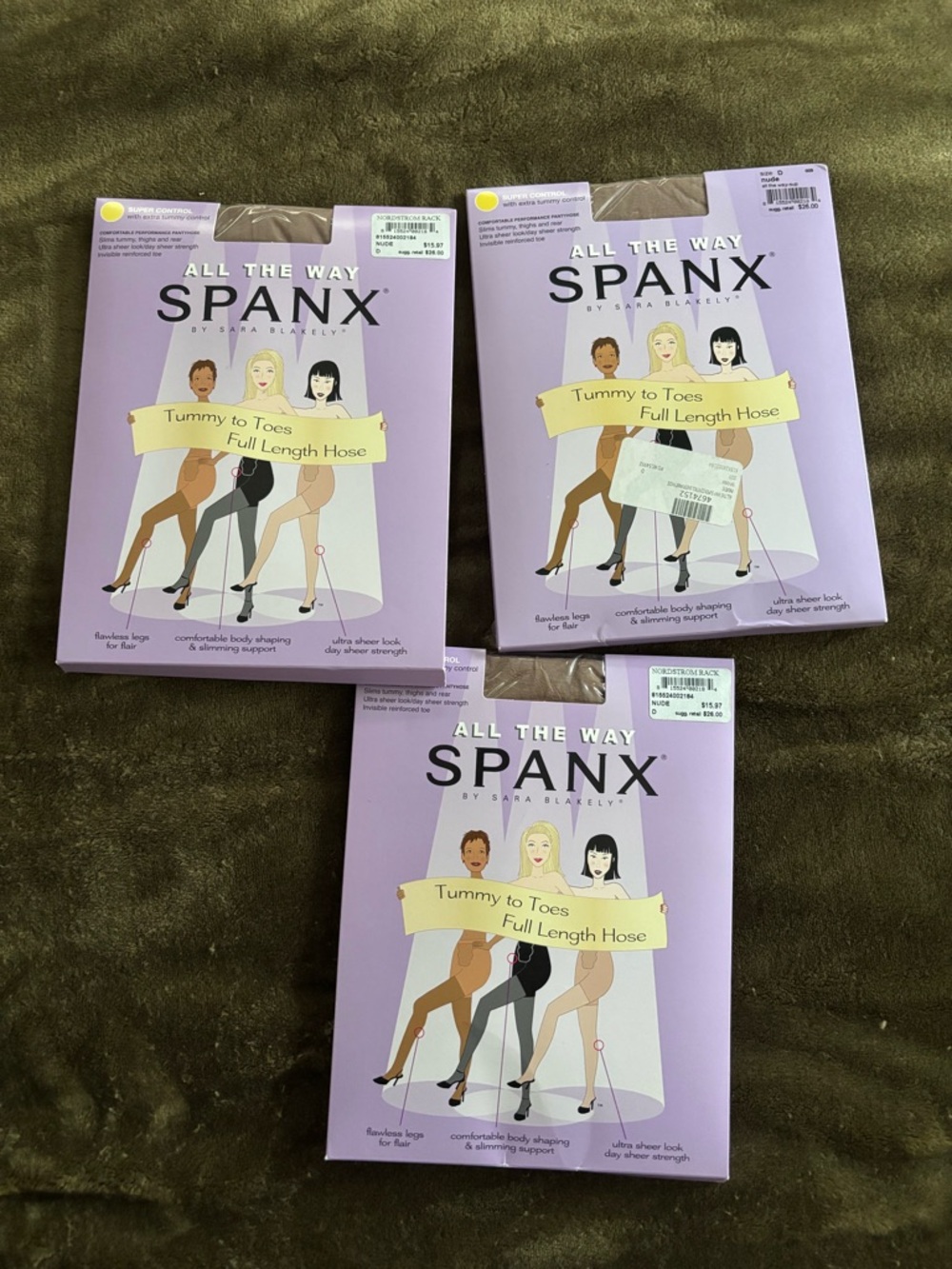 SPANX Tummy to Toes Full Length Hose - new size D nude lot of 3 pairs